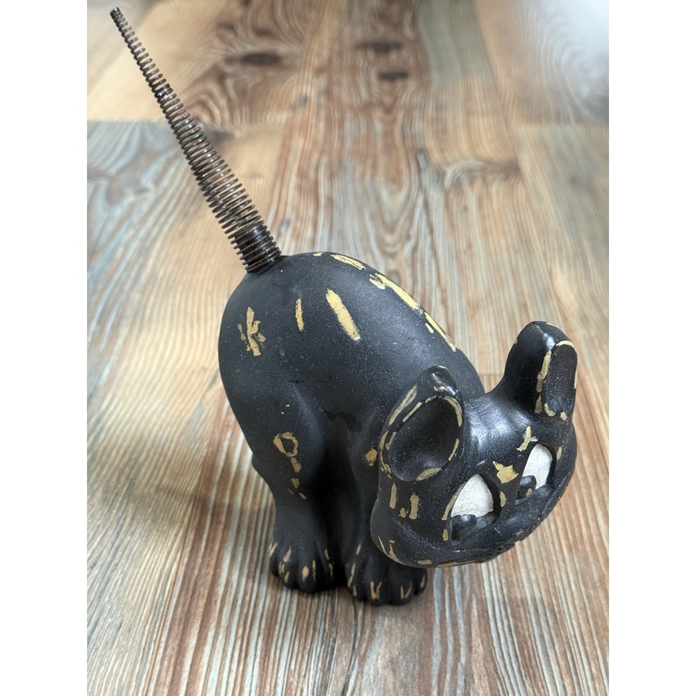 VINTAGE STYLE HALLOWEEN Black CAT FIGURINE BOBBLE HEAD / NODDER~12" Long